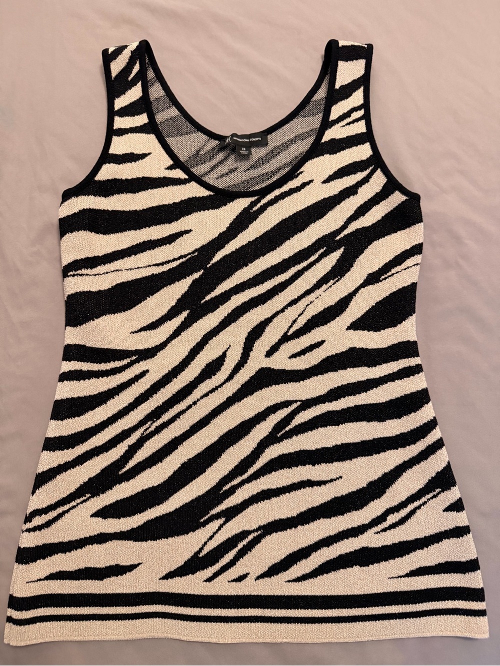 INC Black Beige XS Zebra Animal Print Metallic Shimmer Stretchy Knit Tank Top - Picture 4 of 8